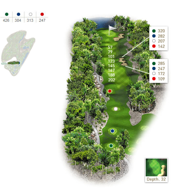Mapa del hoyo 1 perteneciente al campo de 18 hoyos