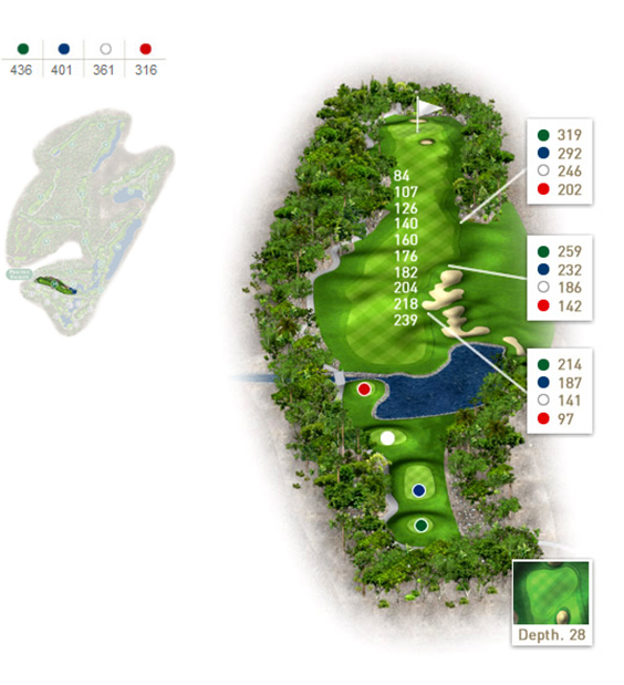 Mapa del hoyo 18 perteneciente al campo de 18 hoyos